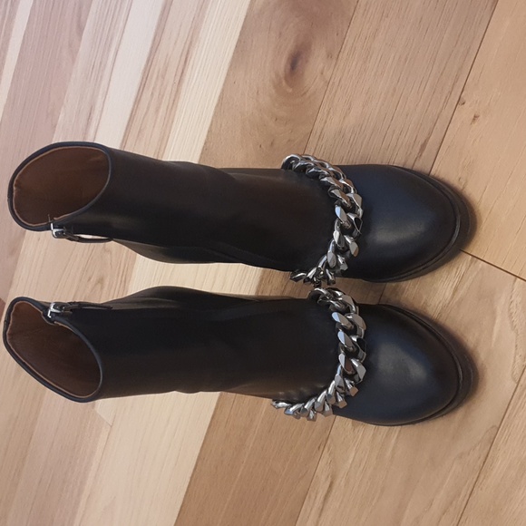 Givenchy Black Leather Ankle Boots with Silver Chain - Picture 4 of 7